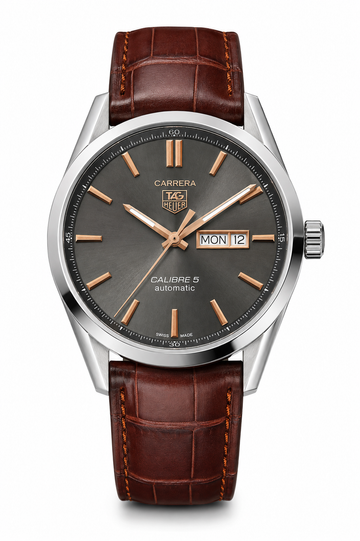 TAG Heuer Carrera Grey Dial Brown Leather Strap Men's Watch