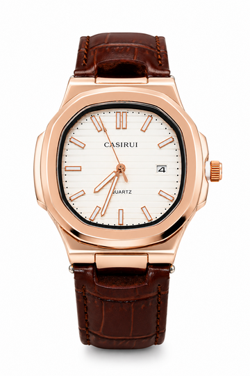 Casirui White Dial Brown Leather Strap Men's Watch