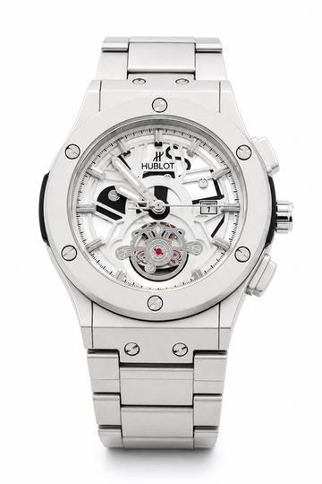 Hublot Skeleton White Dial Stainless Steel Men's Watch