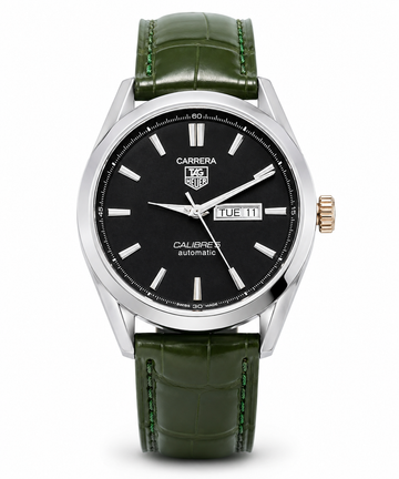 TAG Heuer Carrera Black Dial Green Leather Strap Men's Watch