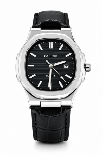 Casirui Black Dial Black Leather Strap Men's Watch